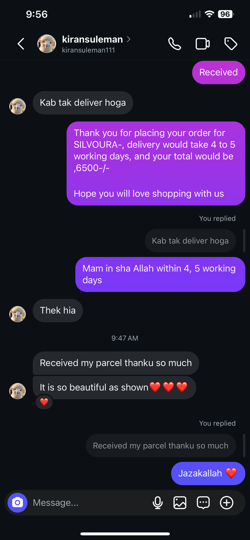 Customer Testimonial Screenshot