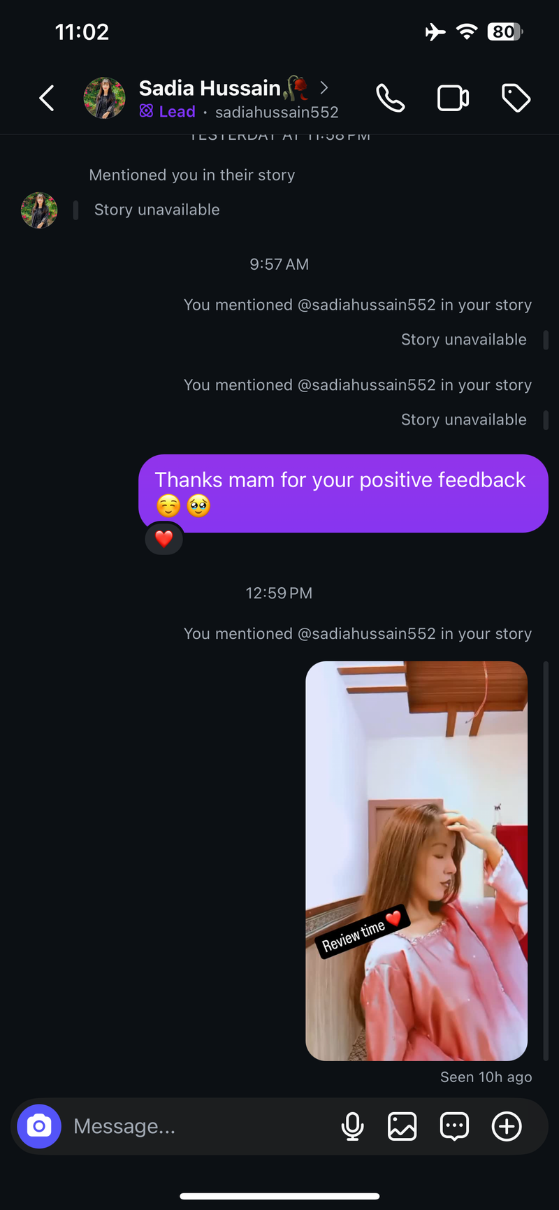 Customer Testimonial Screenshot